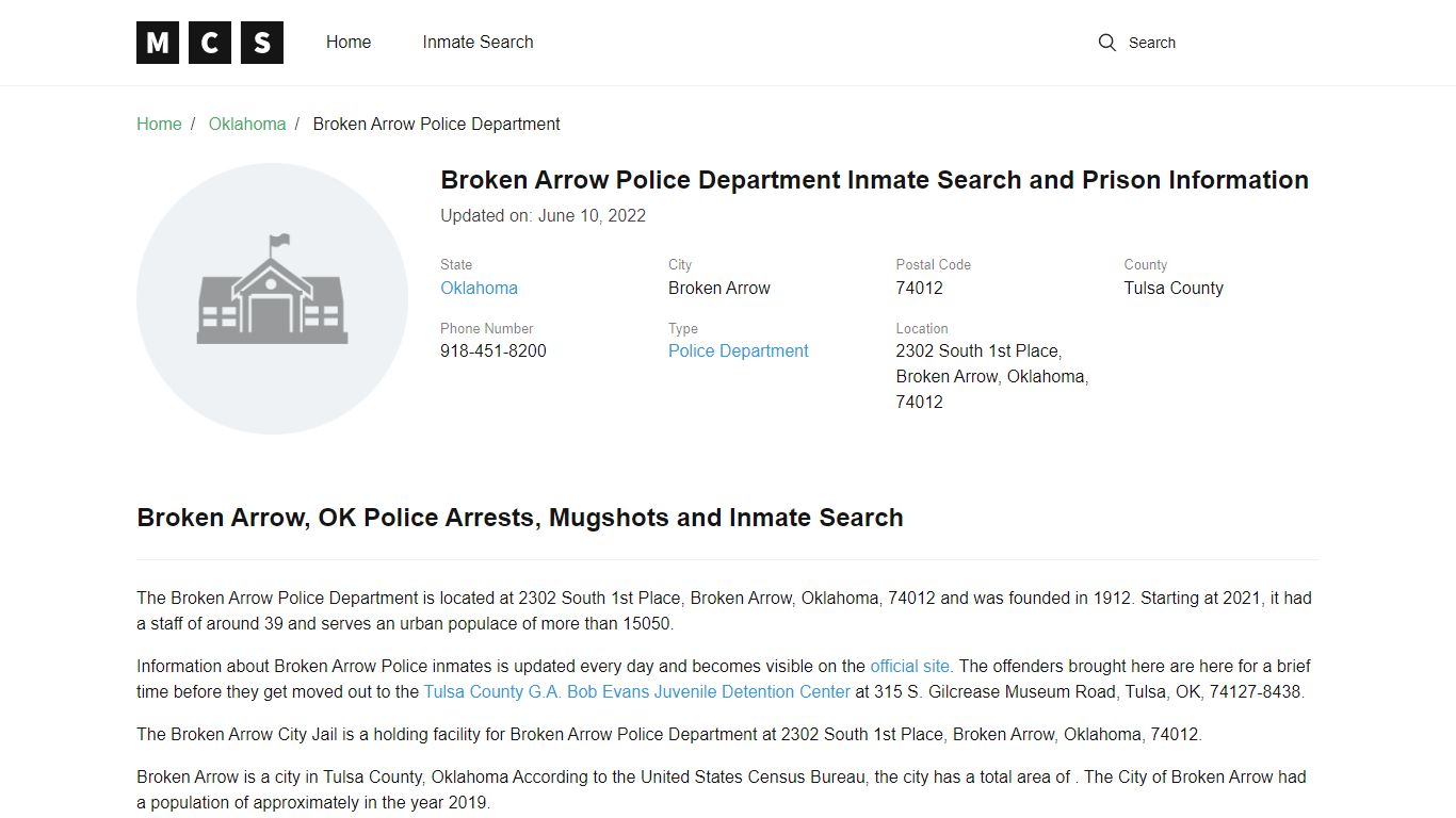 Broken Arrow, OK Police and Jail Records